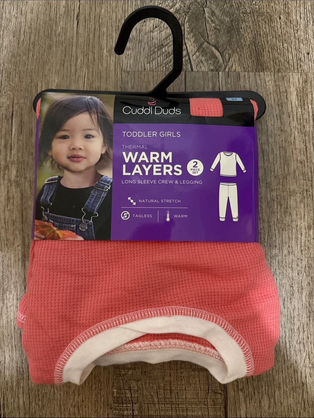 Cuddl Duds Toddler Girls Coral Pink Thermal Long Sleeve Crew & Legging Set